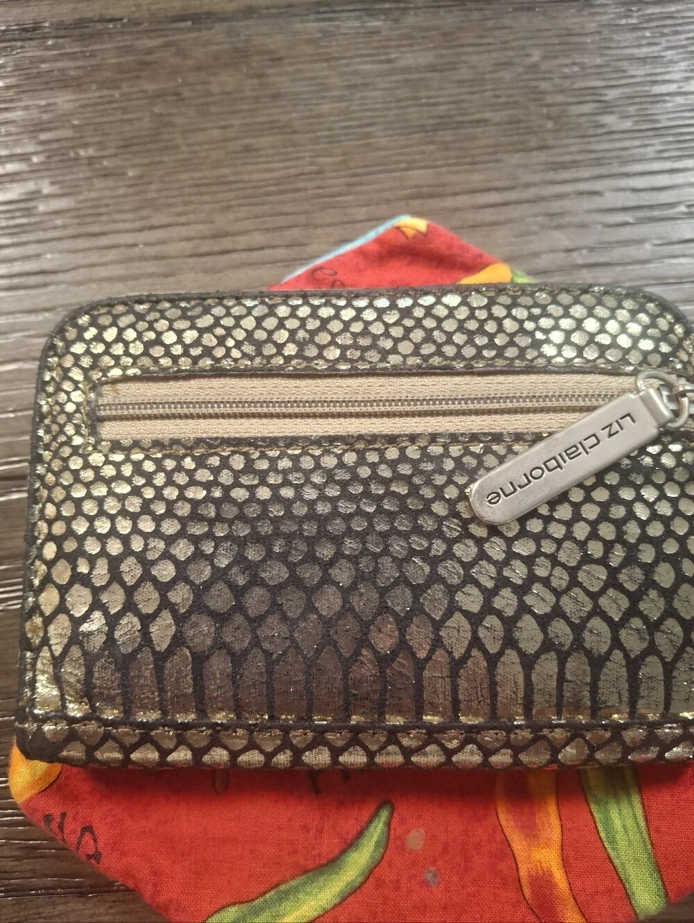 Liz Claiborne Metallic Snake-Print Wristlet - Gold and Black